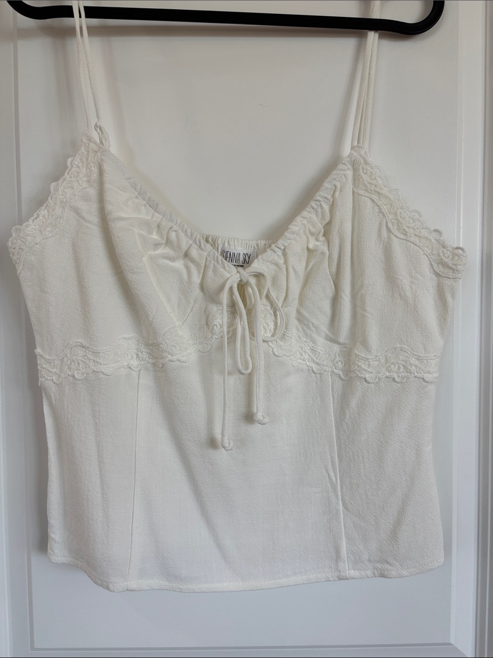 Cream Lace-Trim Spaghetti Strap Camisole